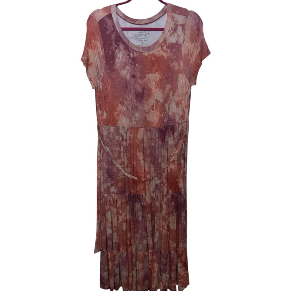 Torrid Super Soft Knits Tiered Tie Dye Stretch Knit Dress 0/L Oversized EUC - Picture 2 of 5